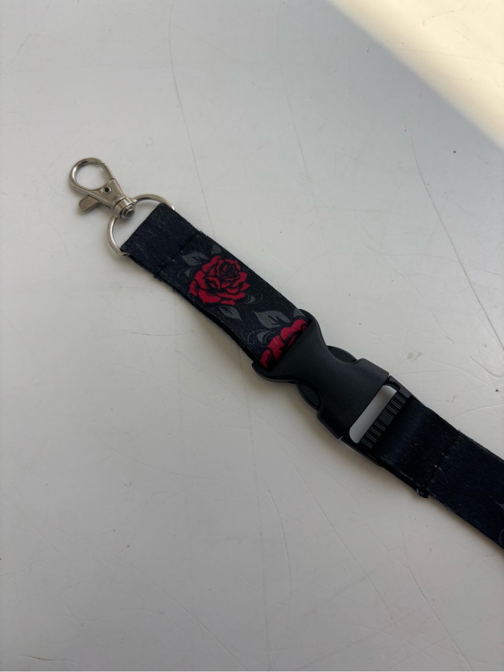 Black Lanyard with Red Rose Print - Beautiful Disaster